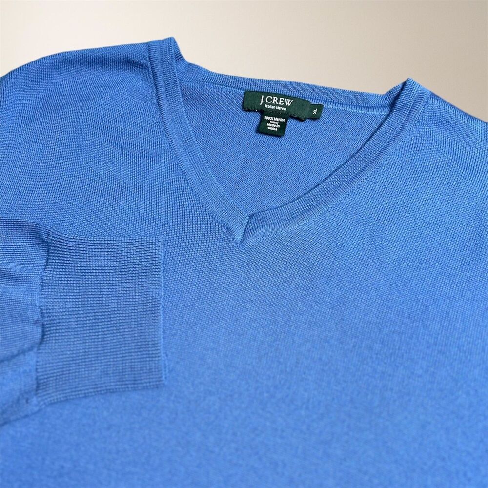 J.Crew Men's XL Blue Italian Merino Wool Sweater V-Neck Pullover Academia Preppy